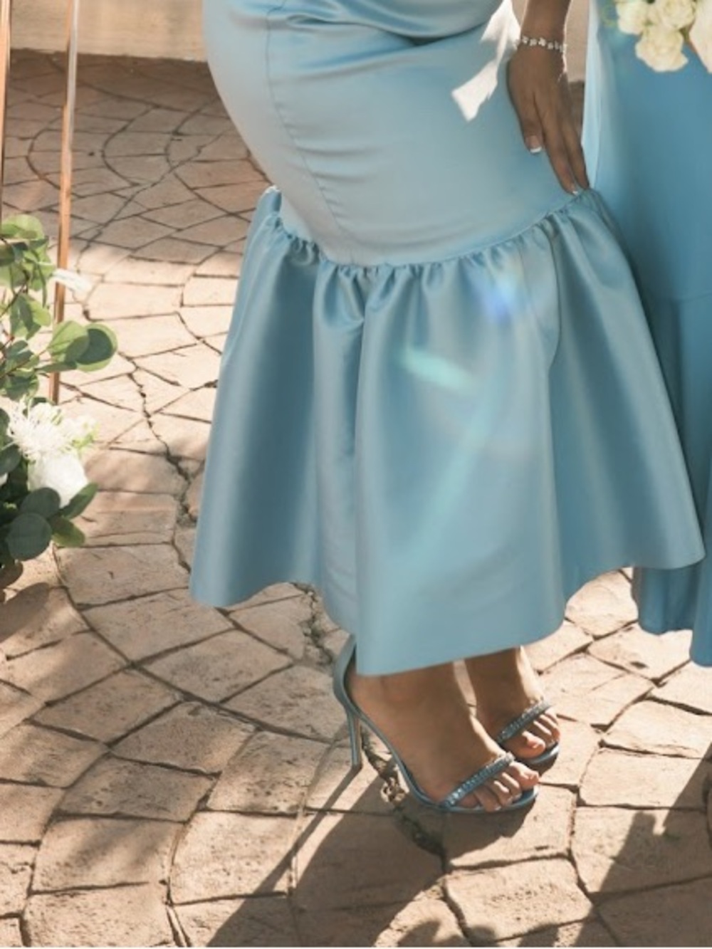 Jewel Badgley Mischka Shimmering Light Blue Satin Ankle-Strap Heels